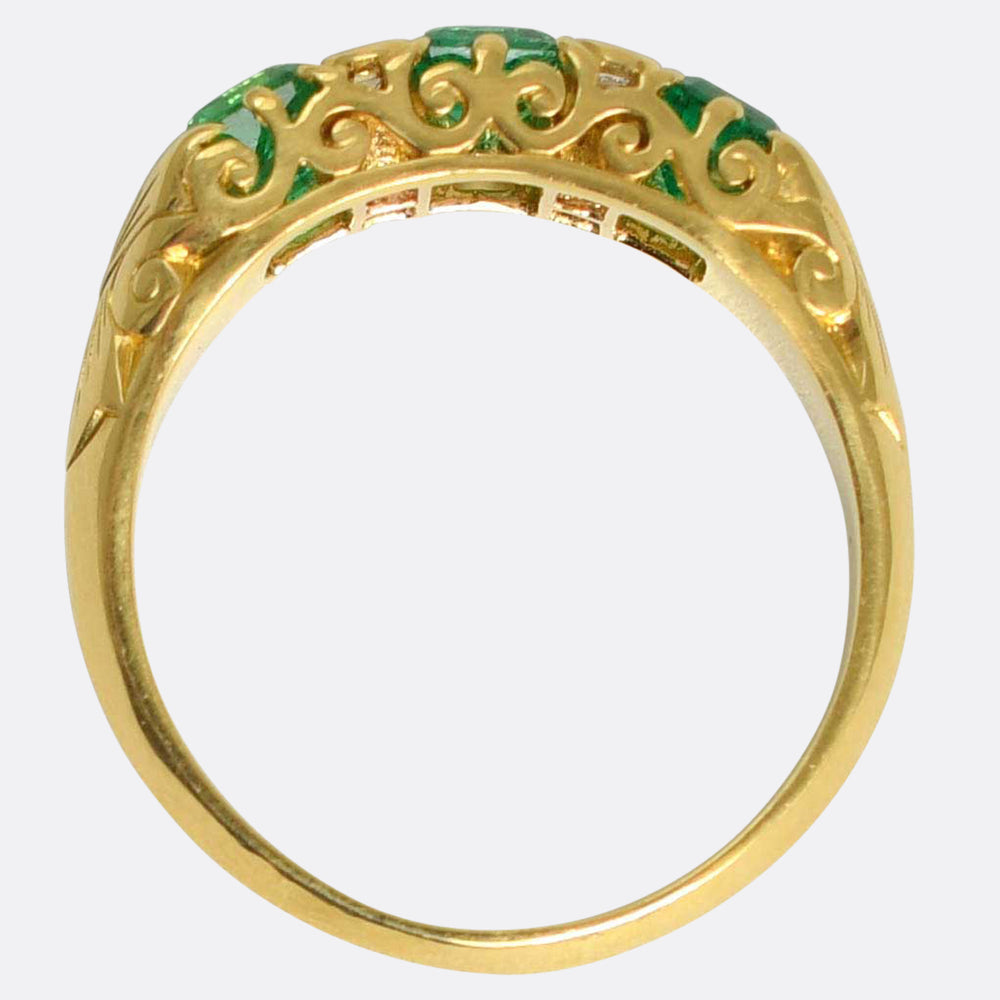 1930's Quality Emerald & Diamond Half Hoop Ring
