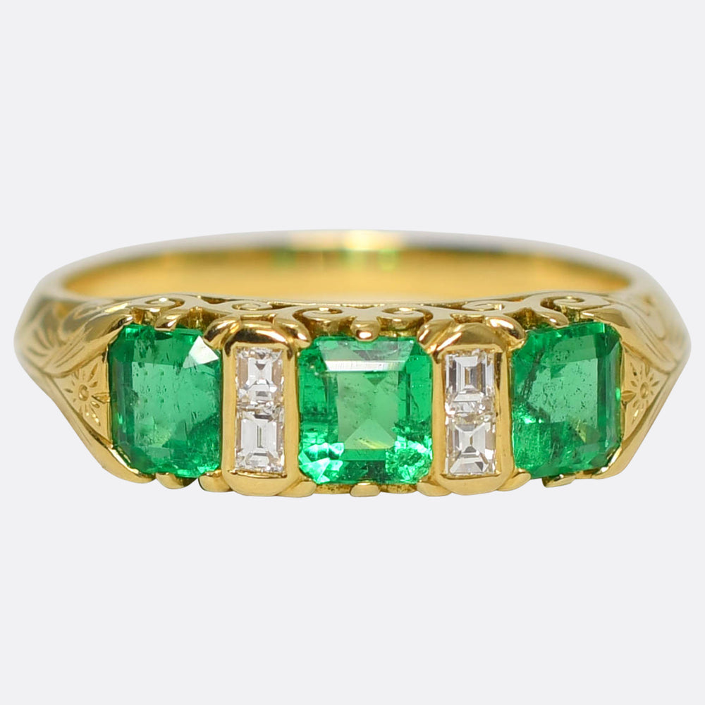 1930's Quality Emerald & Diamond Half Hoop Ring