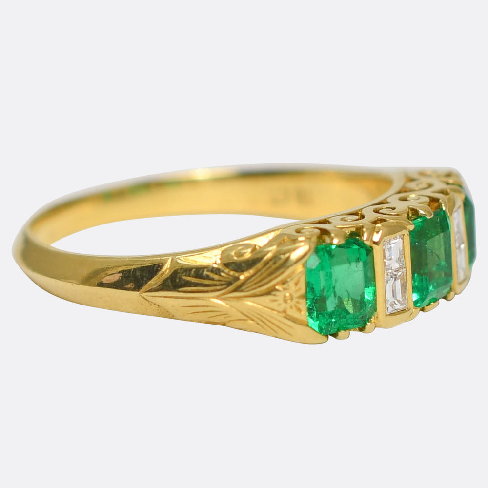1930's Quality Emerald & Diamond Half Hoop Ring
