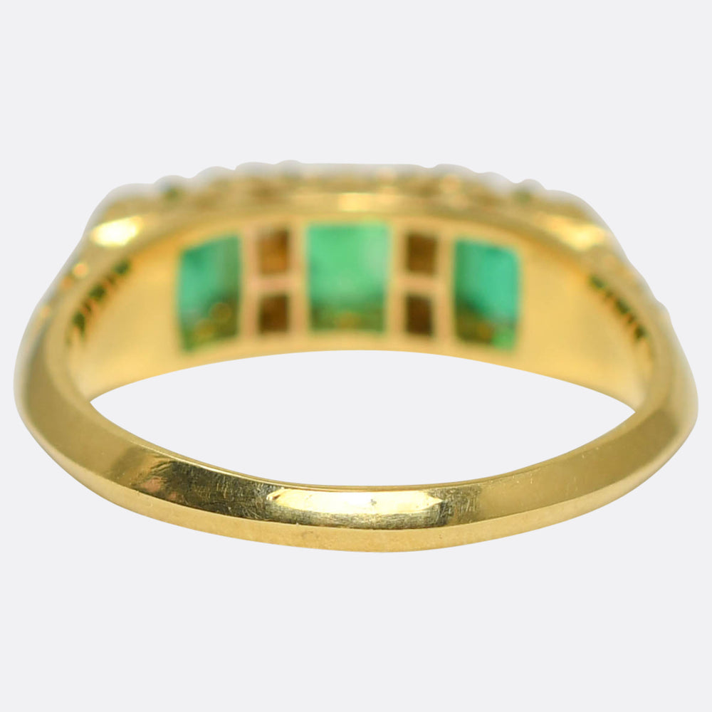 1930's Quality Emerald & Diamond Half Hoop Ring