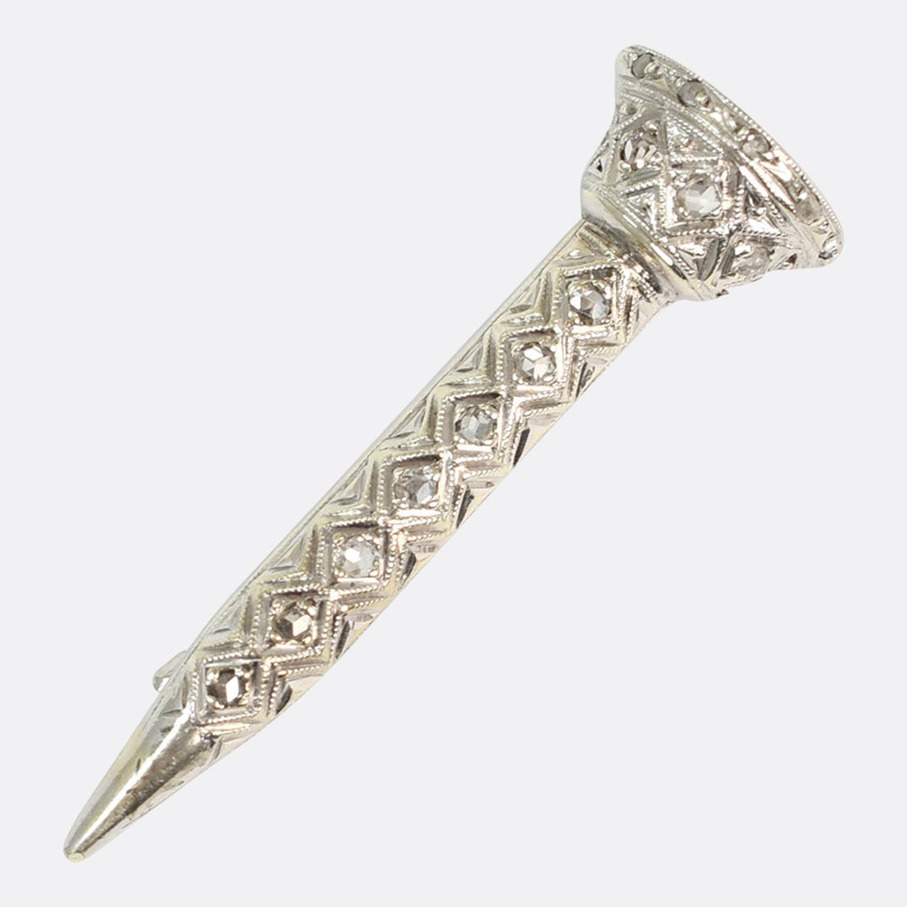 1930's Rose Cut Diamond Nail Brooch