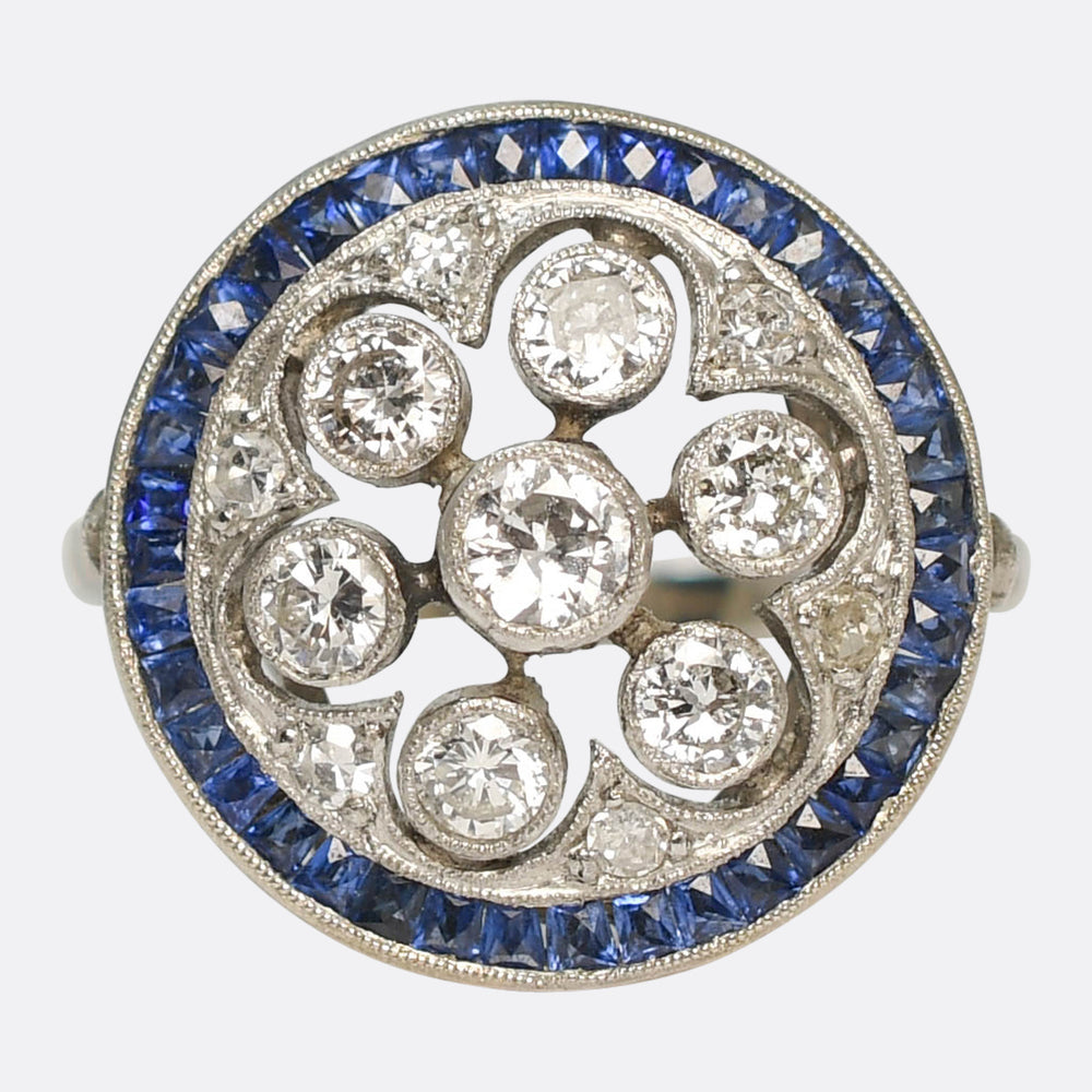 1930's Sapphire & Diamond Openwork Cluster Ring