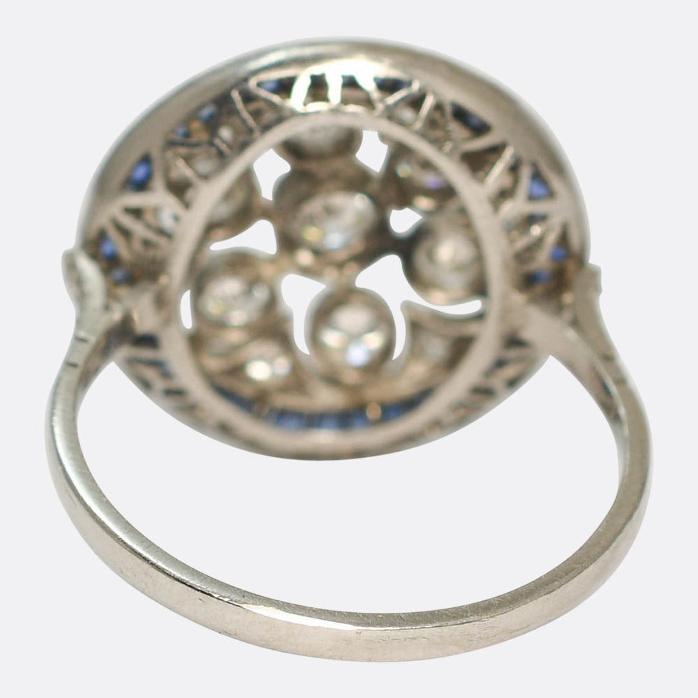 1930's Sapphire & Diamond Openwork Cluster Ring