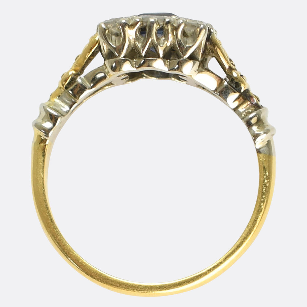 1930's Sapphire & Diamond Picture Frame Cluster Ring