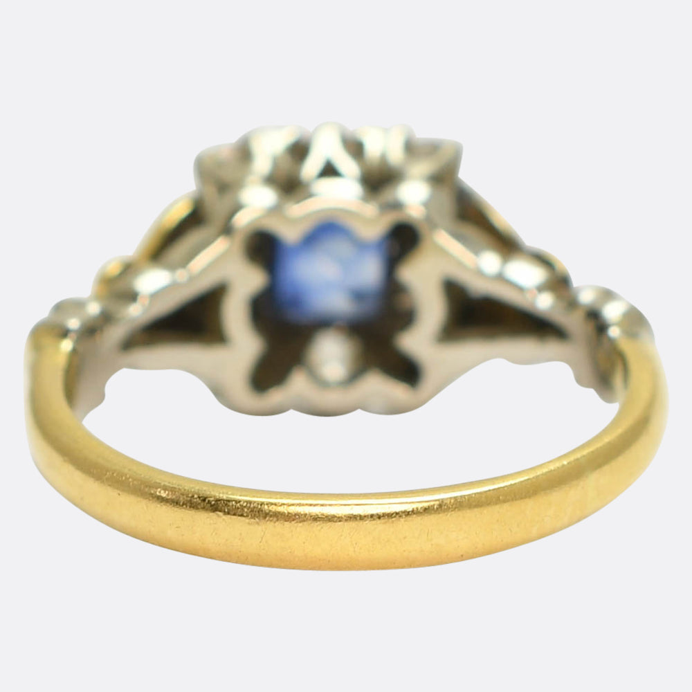 1930's Sapphire & Diamond Picture Frame Cluster Ring