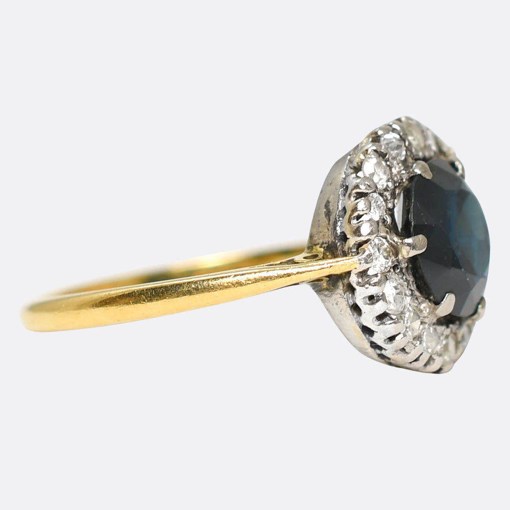1930's Sapphire & Diamond Round Cluster Ring