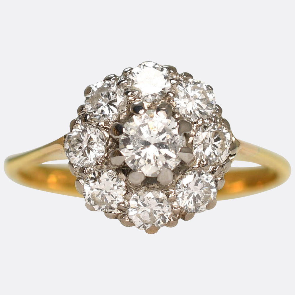 1930's Transitional Cut Diamond Flower Ring
