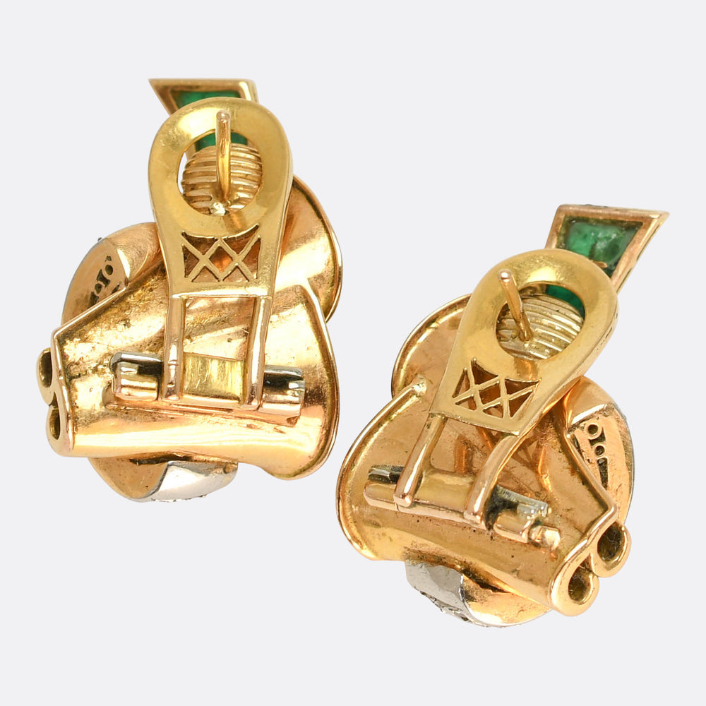 1940's Emerald & Diamond Abstract Earrings
