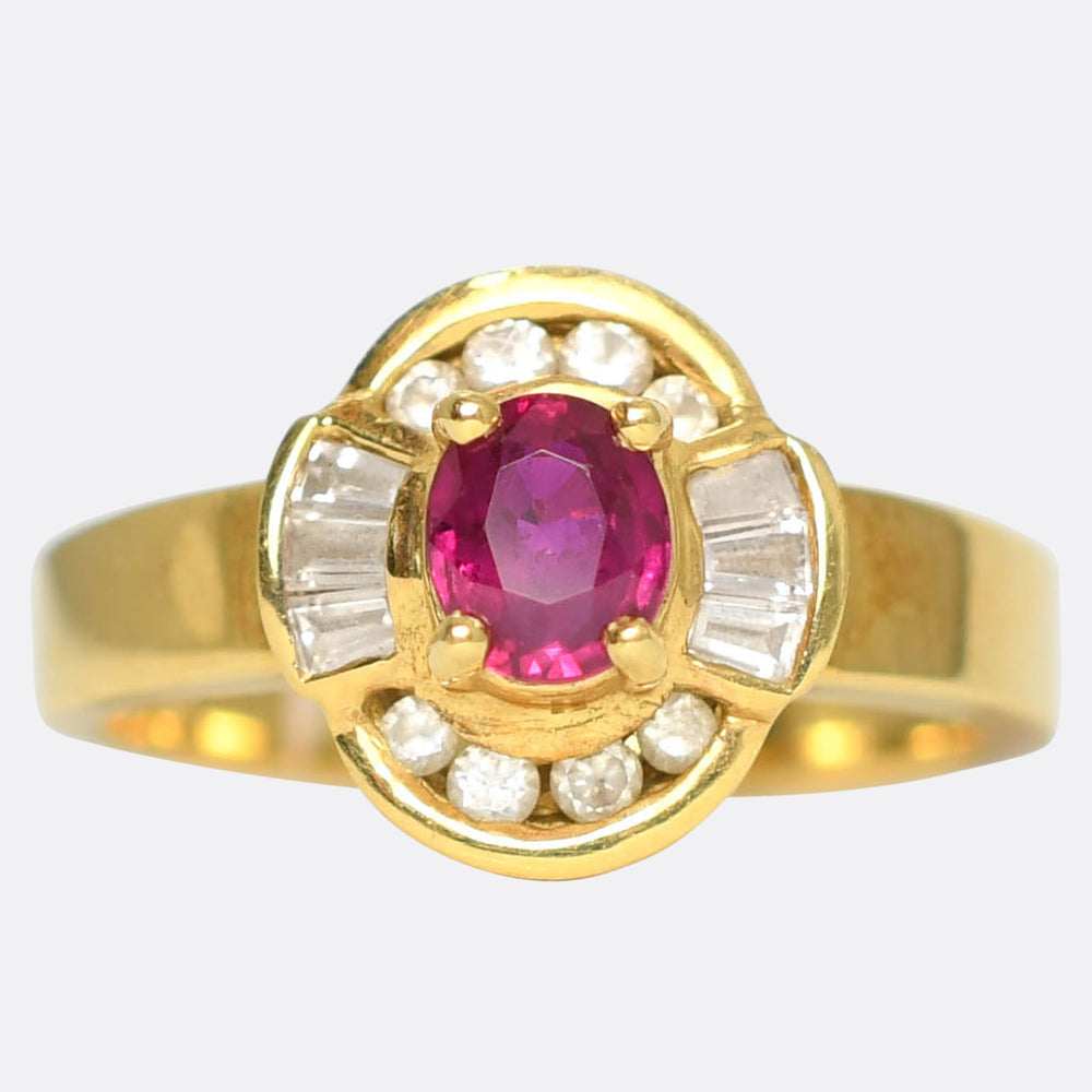 1940's Ruby & Diamond Cluster Ring