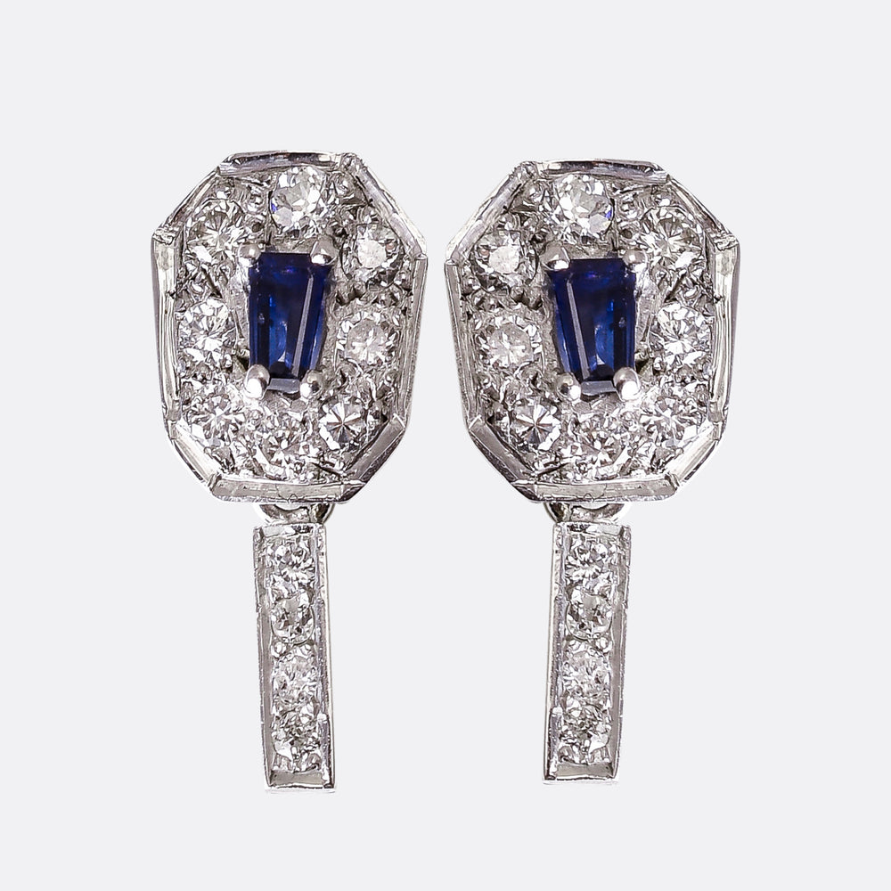 1940's Sapphire & Diamond Cluster Earrings