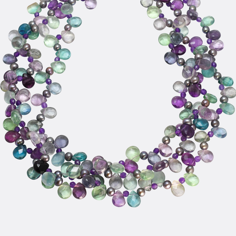 1950's Amethyst, Aquamarine & Emerald Multi-Layer Bead Necklace