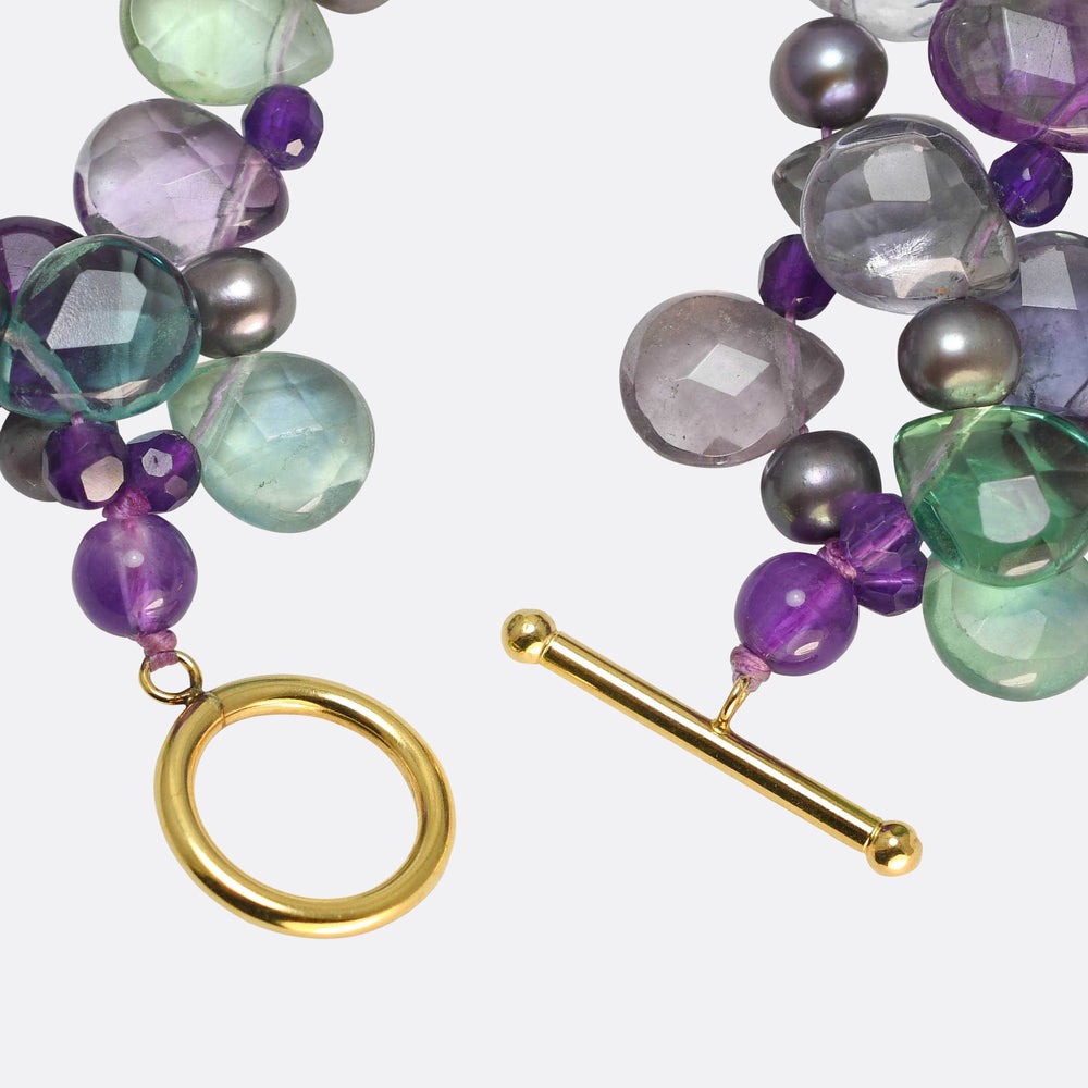 1950's Amethyst, Aquamarine & Emerald Multi-Layer Bead Necklace