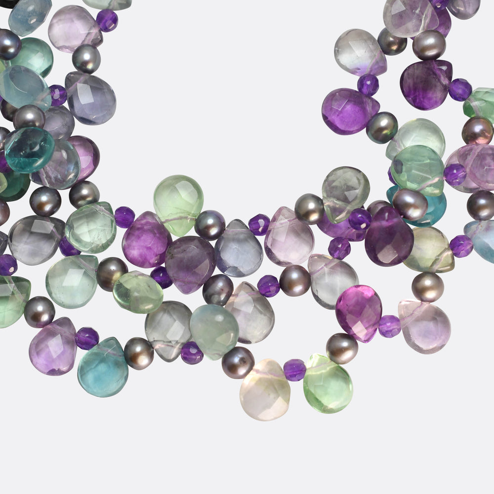 1950's Amethyst, Aquamarine & Emerald Multi-Layer Bead Necklace