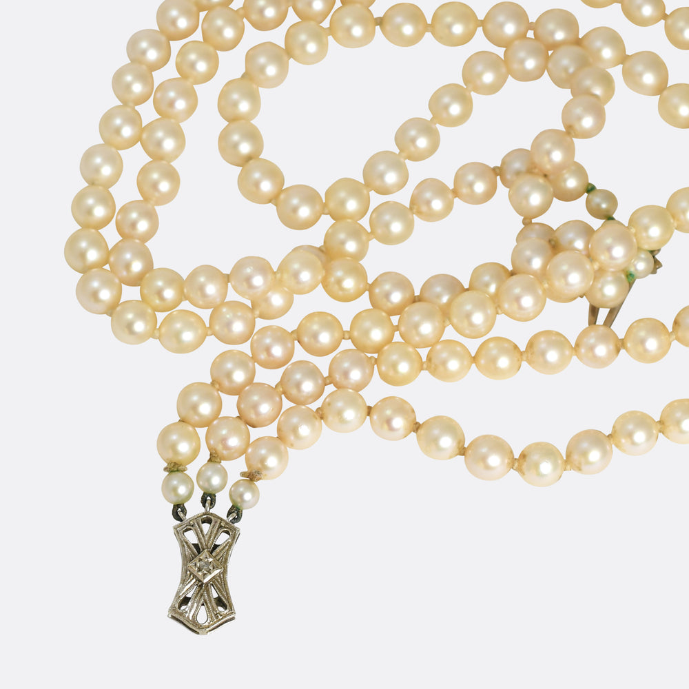 1950's Lotus Cultured Pearl Three-Strand Necklace