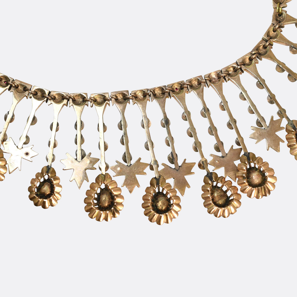 19th Century Boxed European Diamond Fringe Necklace