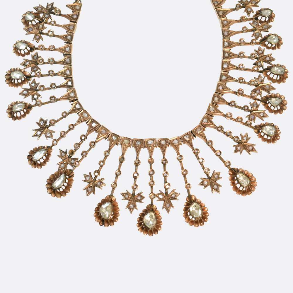 19th Century Boxed European Diamond Fringe Necklace