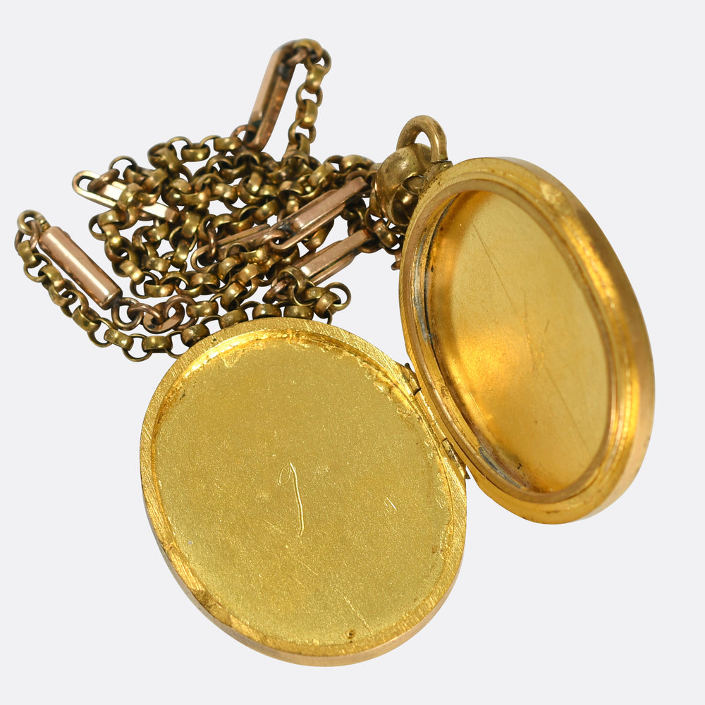 19th Century Enamel & Paste Masquerade Locket & Earrings Suite