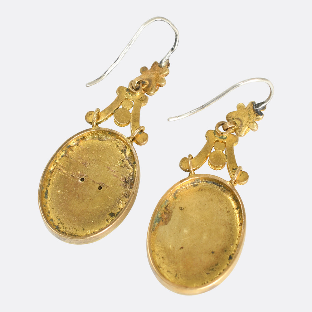 19th Century Enamel & Paste Masquerade Locket & Earrings Suite