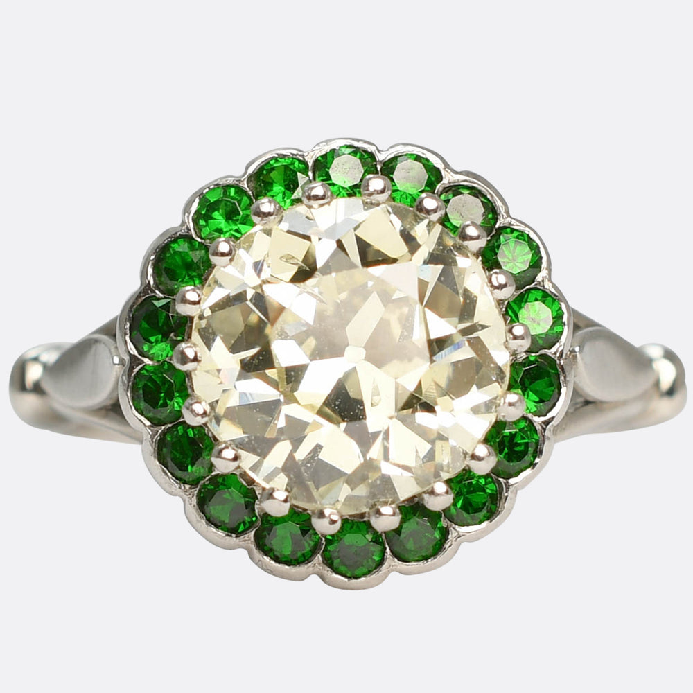 2.70ct Diamond & Tsavorite Garnet Halo Engagement Ring