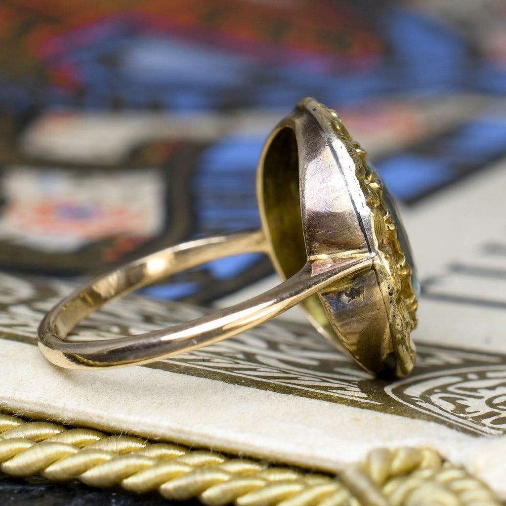 Georgian Aquamarine Gold Halo Ring