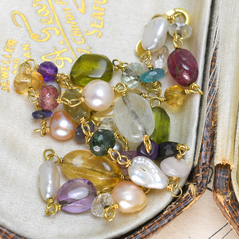 Vintage Multi-Gem Bead 18k Gold Necklace