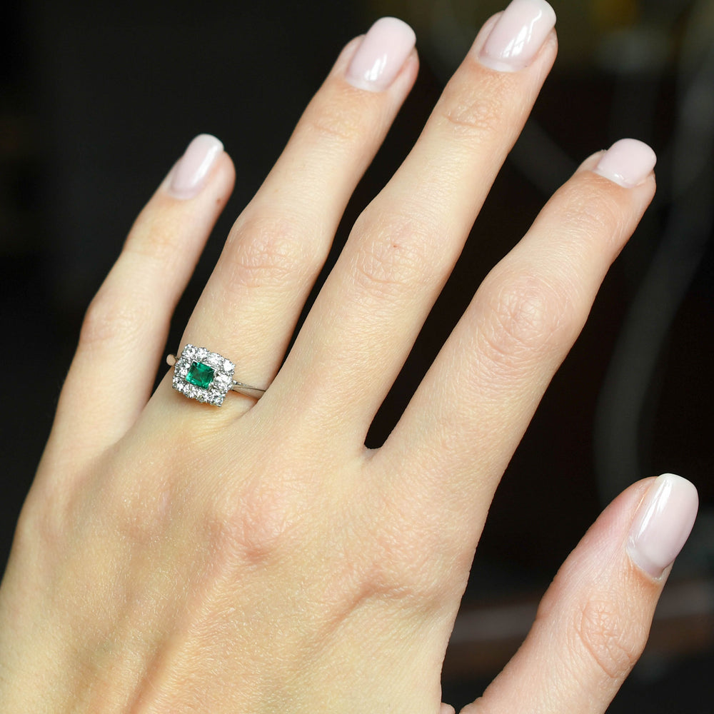 1920's Emerald & Diamond Cluster Ring by Cropp & Farr