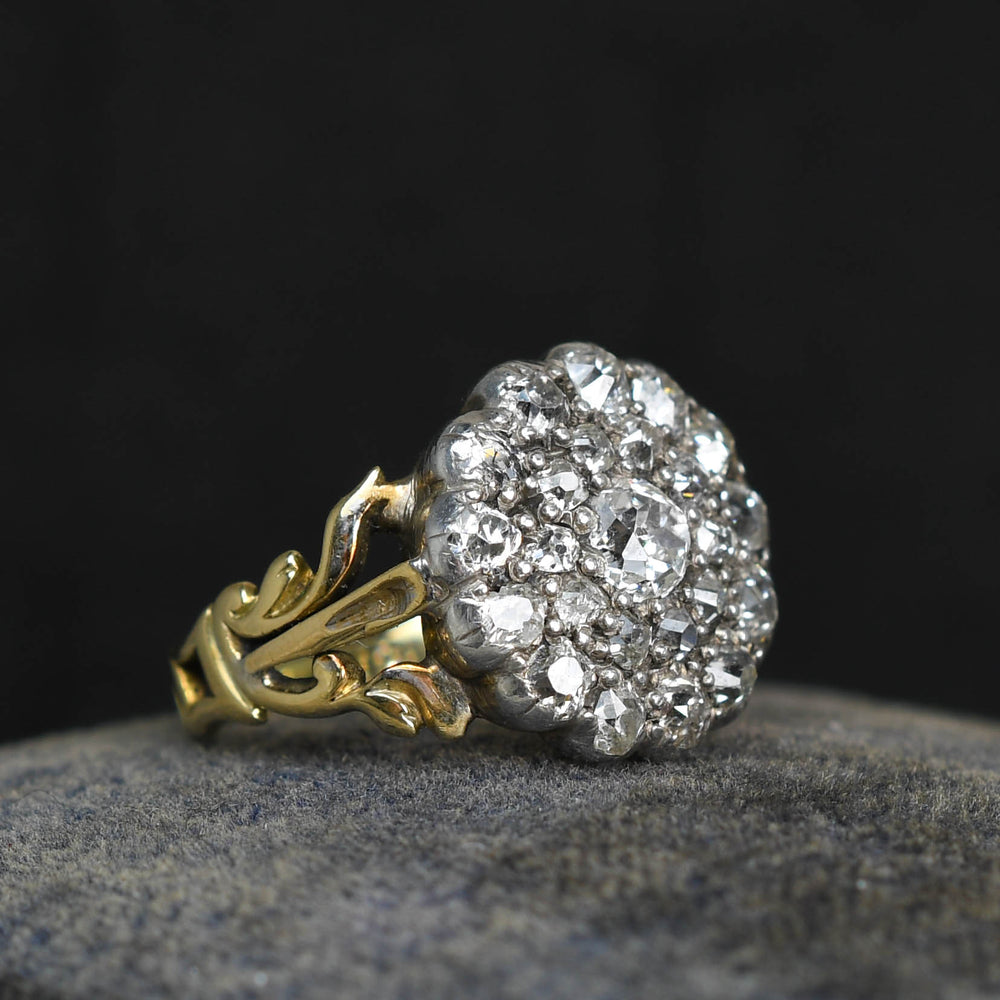 Georgian Old Cut Diamond Cobblestone Cluster Ring