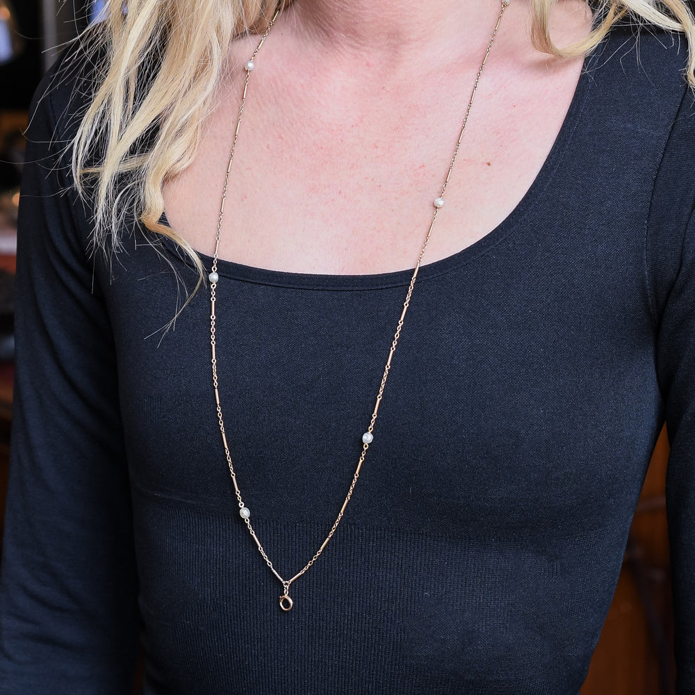 Edwardian Fancy-Link Pearl Chain Necklace