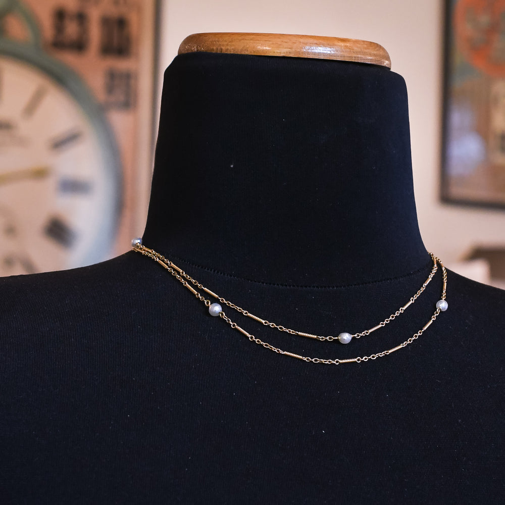Edwardian Fancy-Link Pearl Chain Necklace