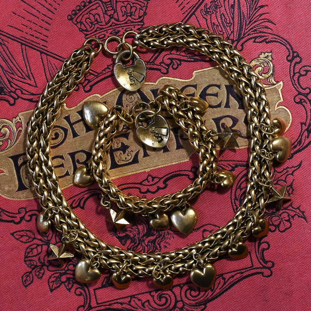 Vintage Costume Stars & Hearts Charm Necklace & Bracelet Set