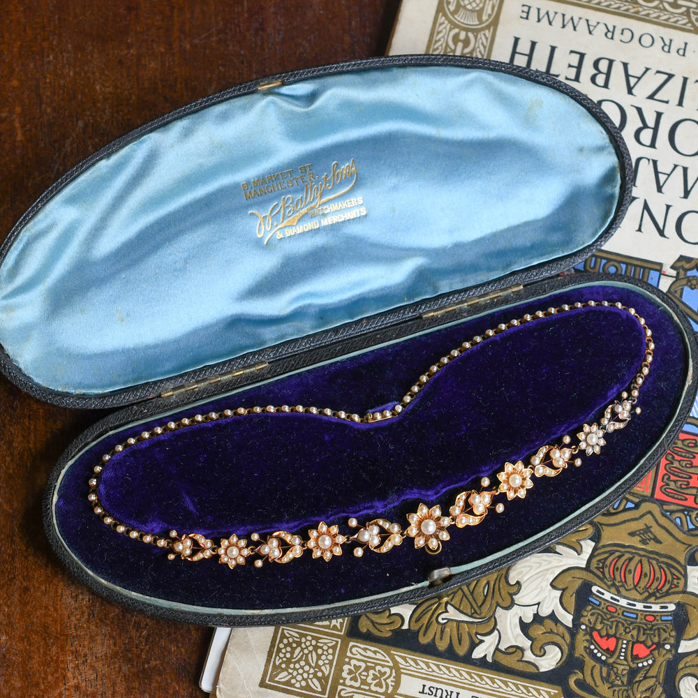 Victorian Boxed Natural Pearl Flower Necklace