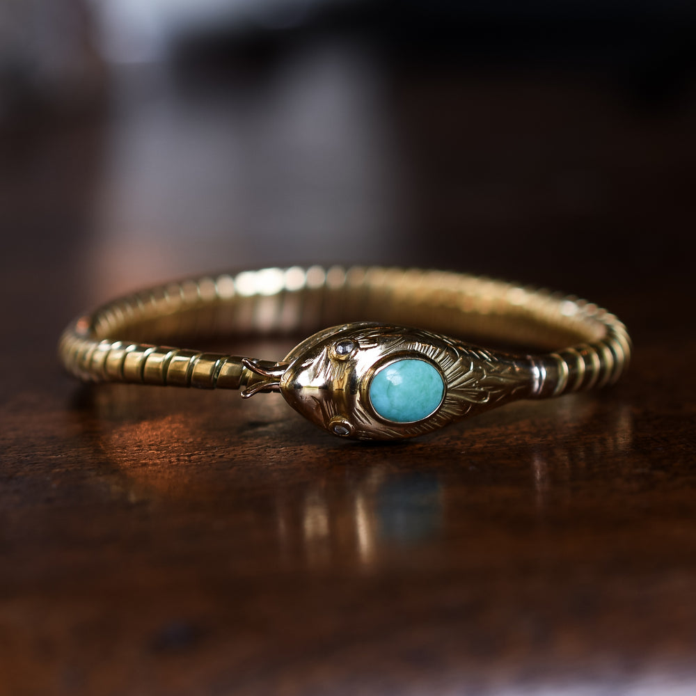 Victorian Turquoise & Gold Ouroboros Snake Bracelet