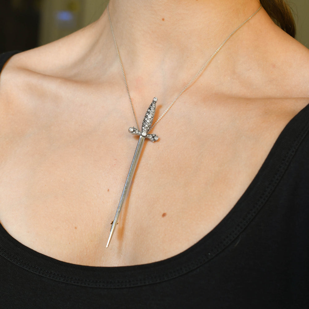 Antique French Diamond Sword Brooch
