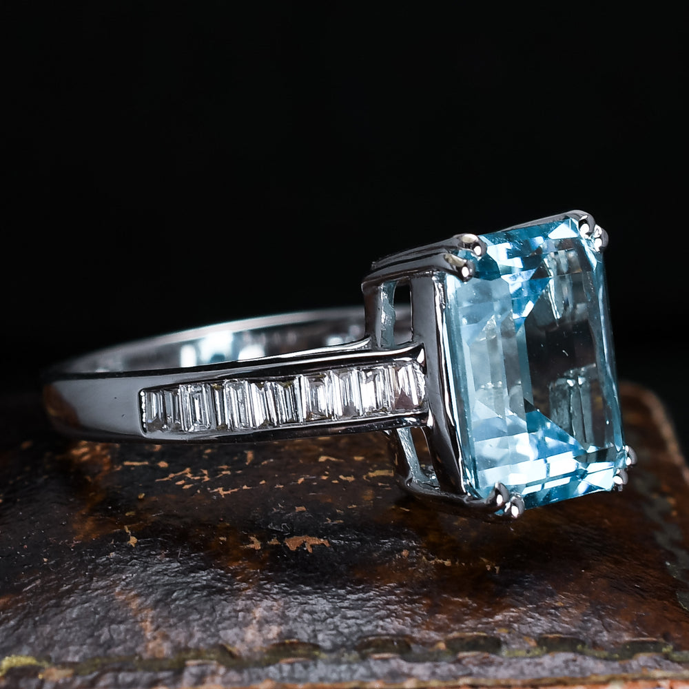 Art Deco Revival Aquamarine Solitaire Ring