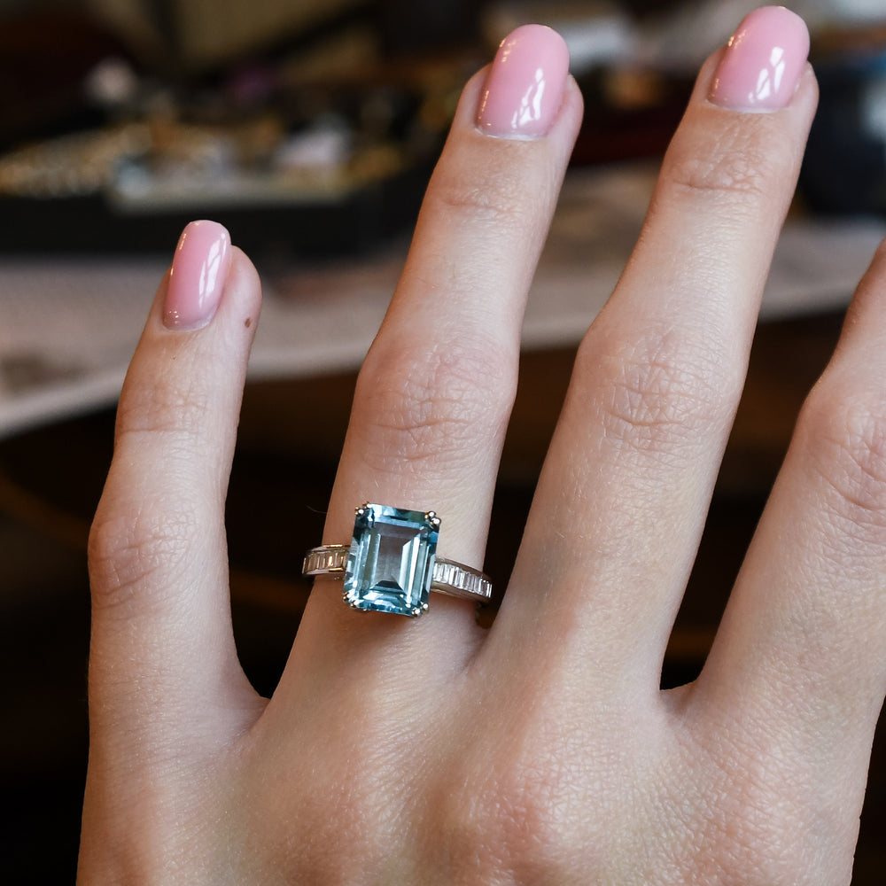 Art Deco Revival Aquamarine Solitaire Ring