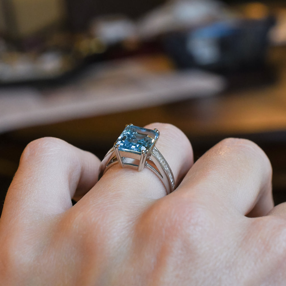 Art Deco Revival Aquamarine Solitaire Ring