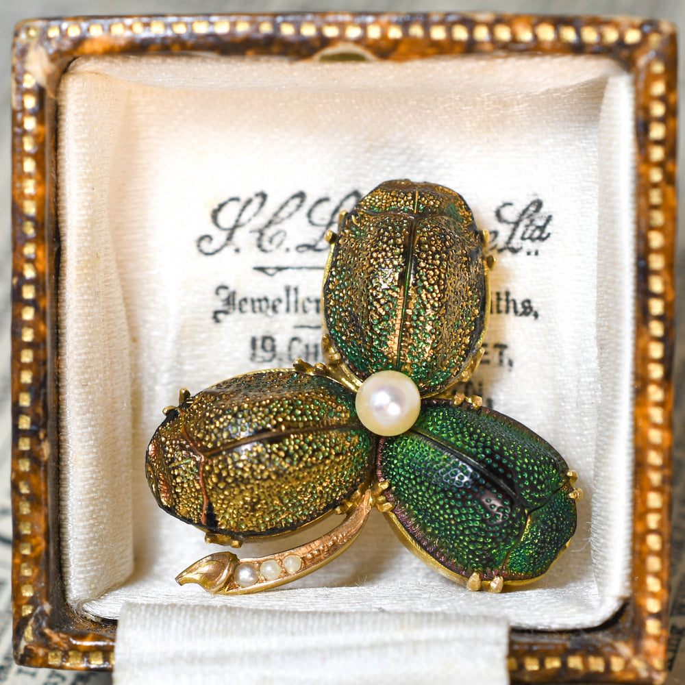 Victorian Egyptian Revival Scarab Clover Brooch