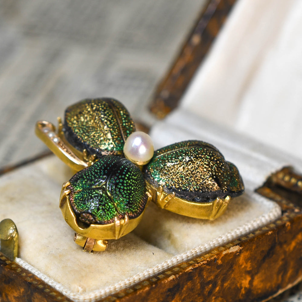 Victorian Egyptian Revival Scarab Clover Brooch