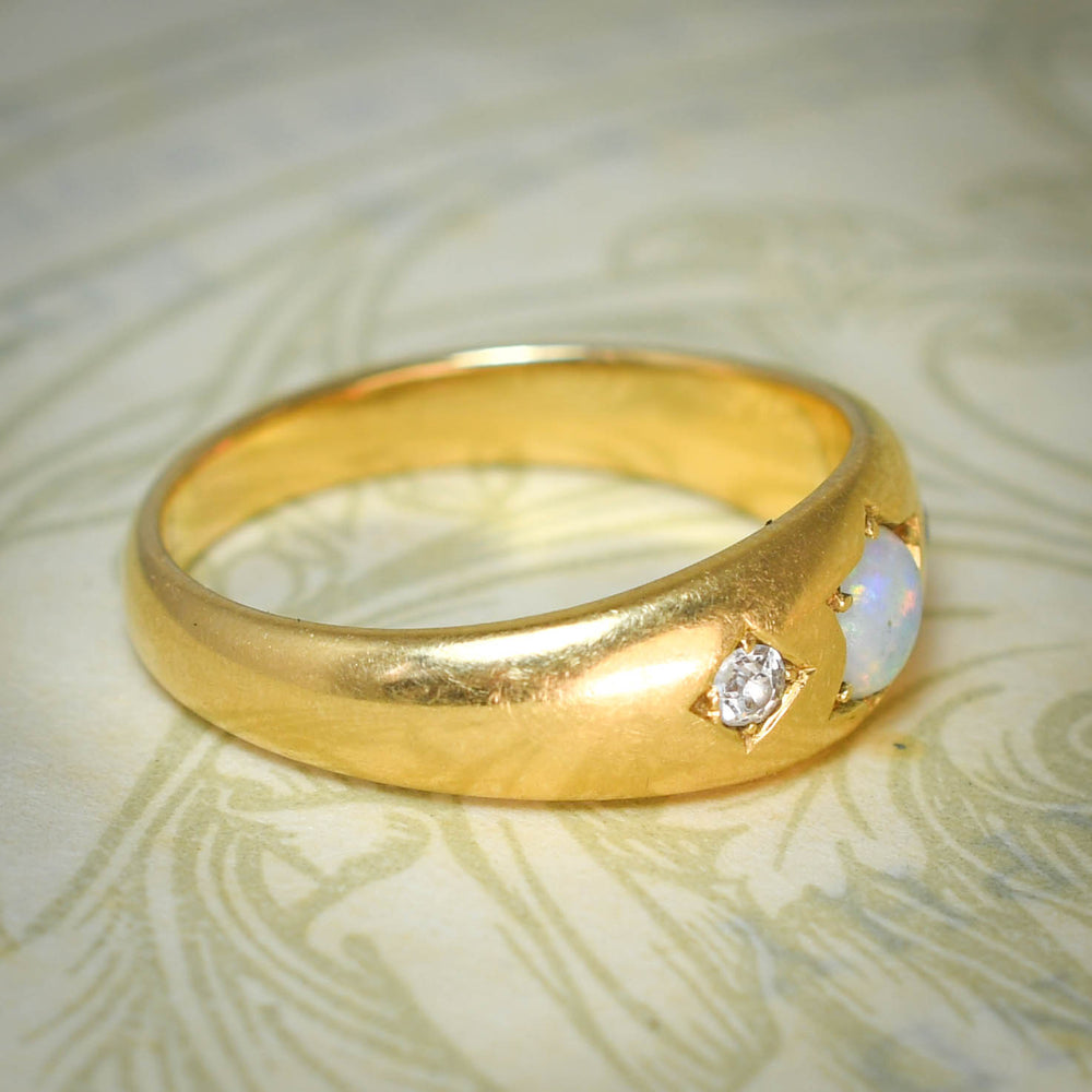 Victorian Opal & Diamond Star-Set Gypsy Ring