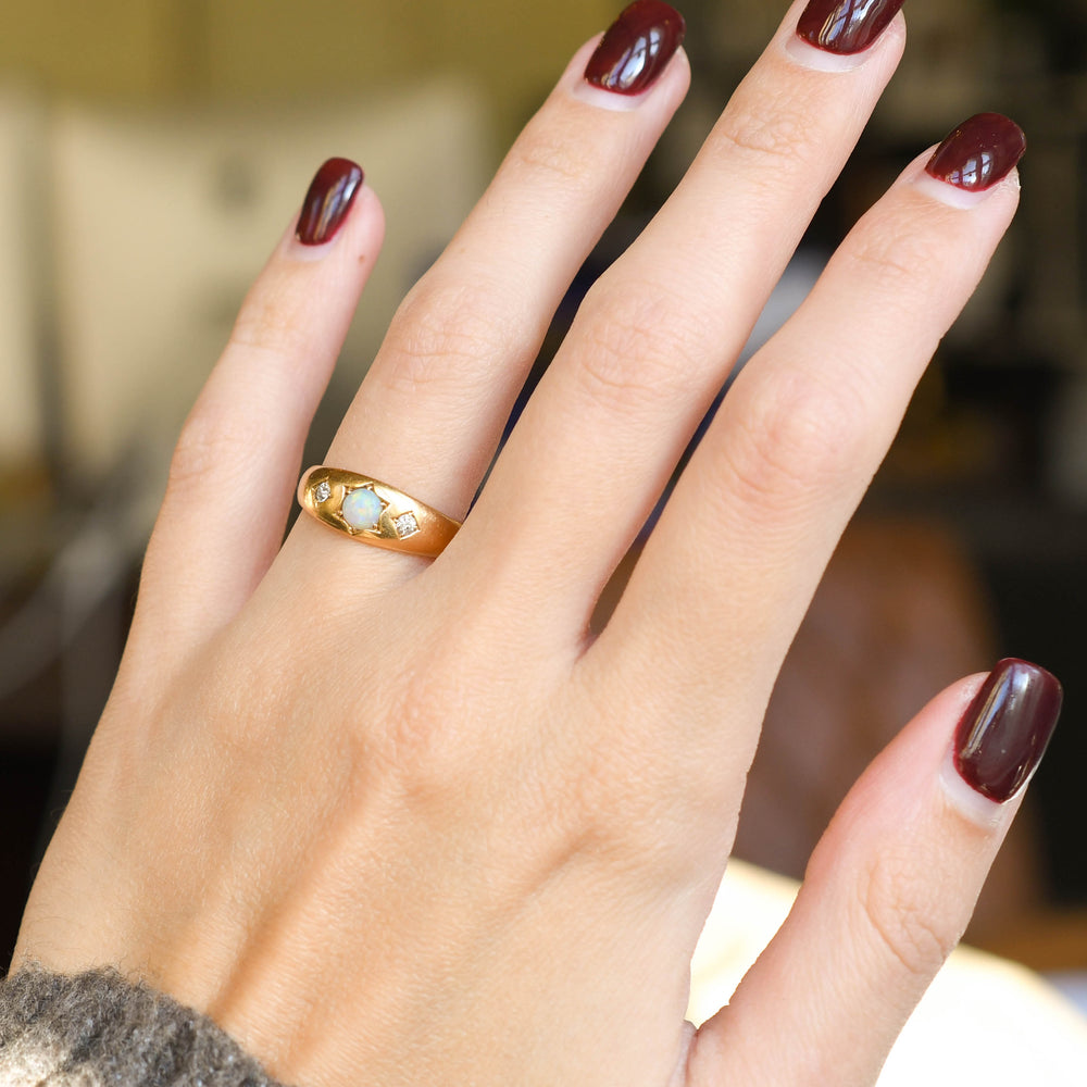 Victorian Opal & Diamond Star-Set Gypsy Ring