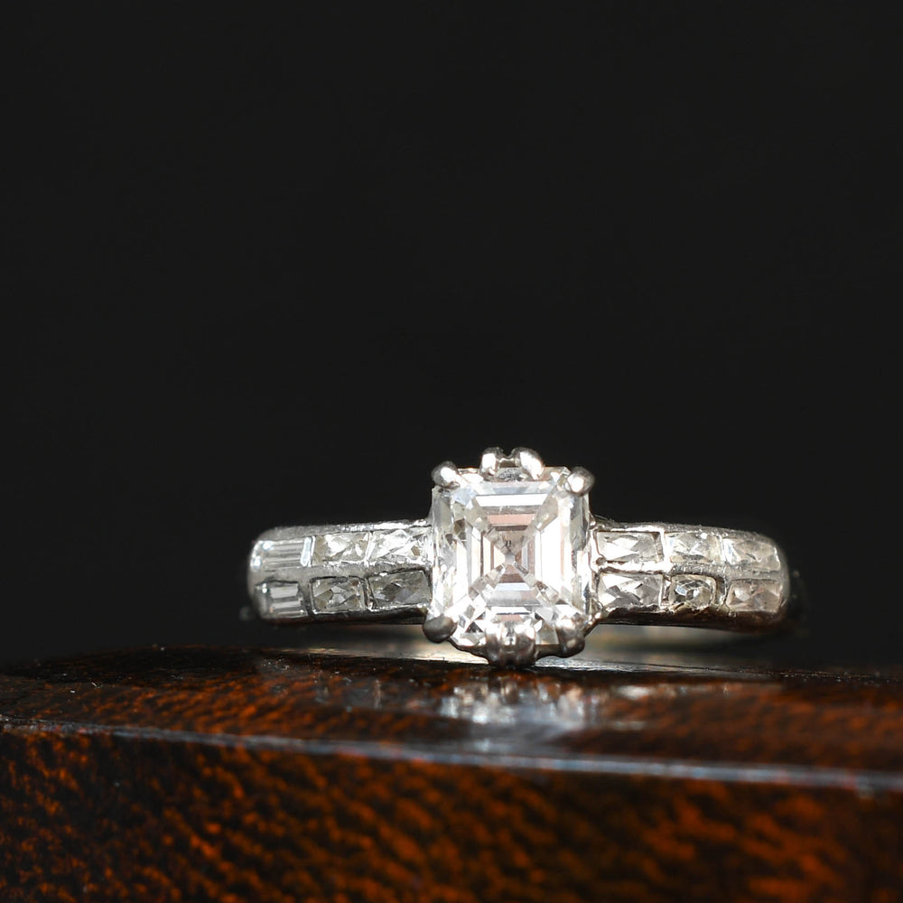 Antique 0.85ct Asscher Cut Diamond Engagement Ring