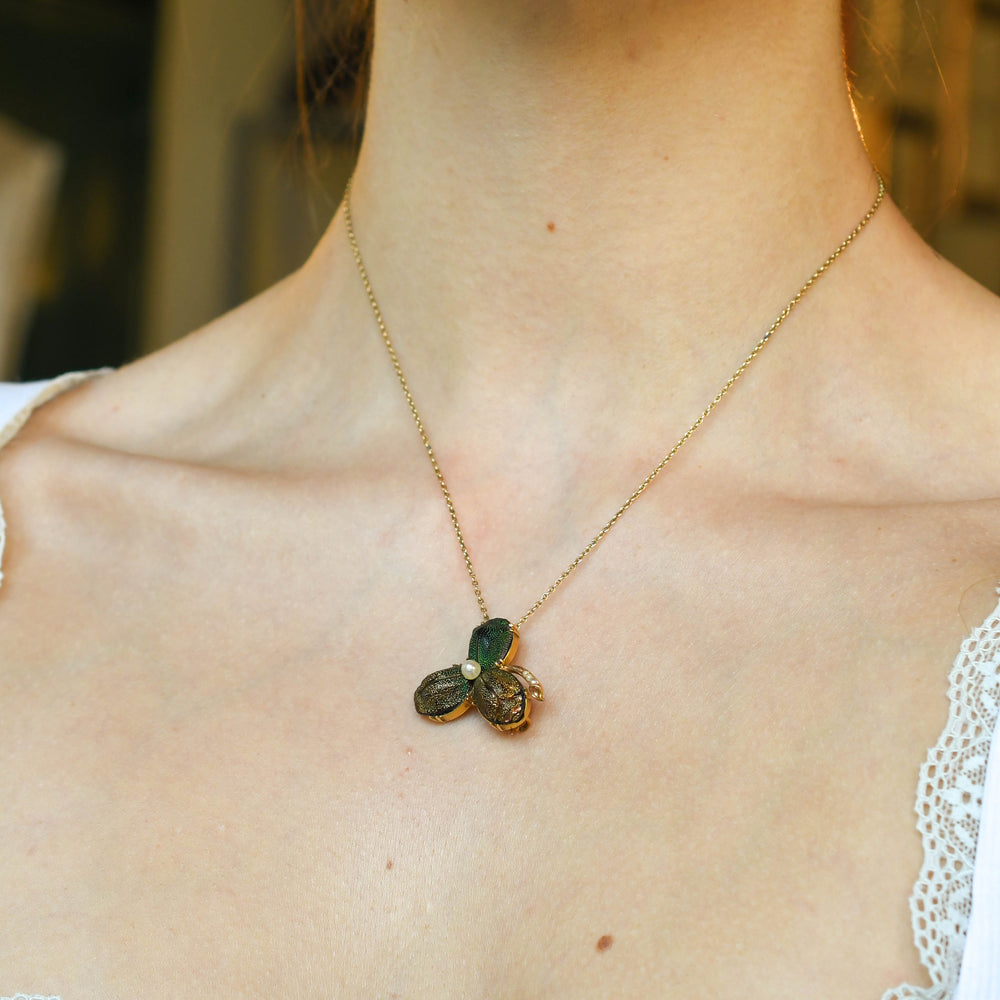Victorian Egyptian Revival Scarab Clover Brooch