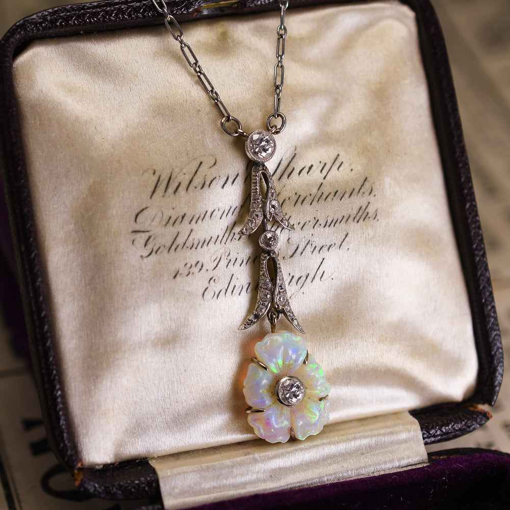 Edwardian Opal & Diamond Pansy Necklace