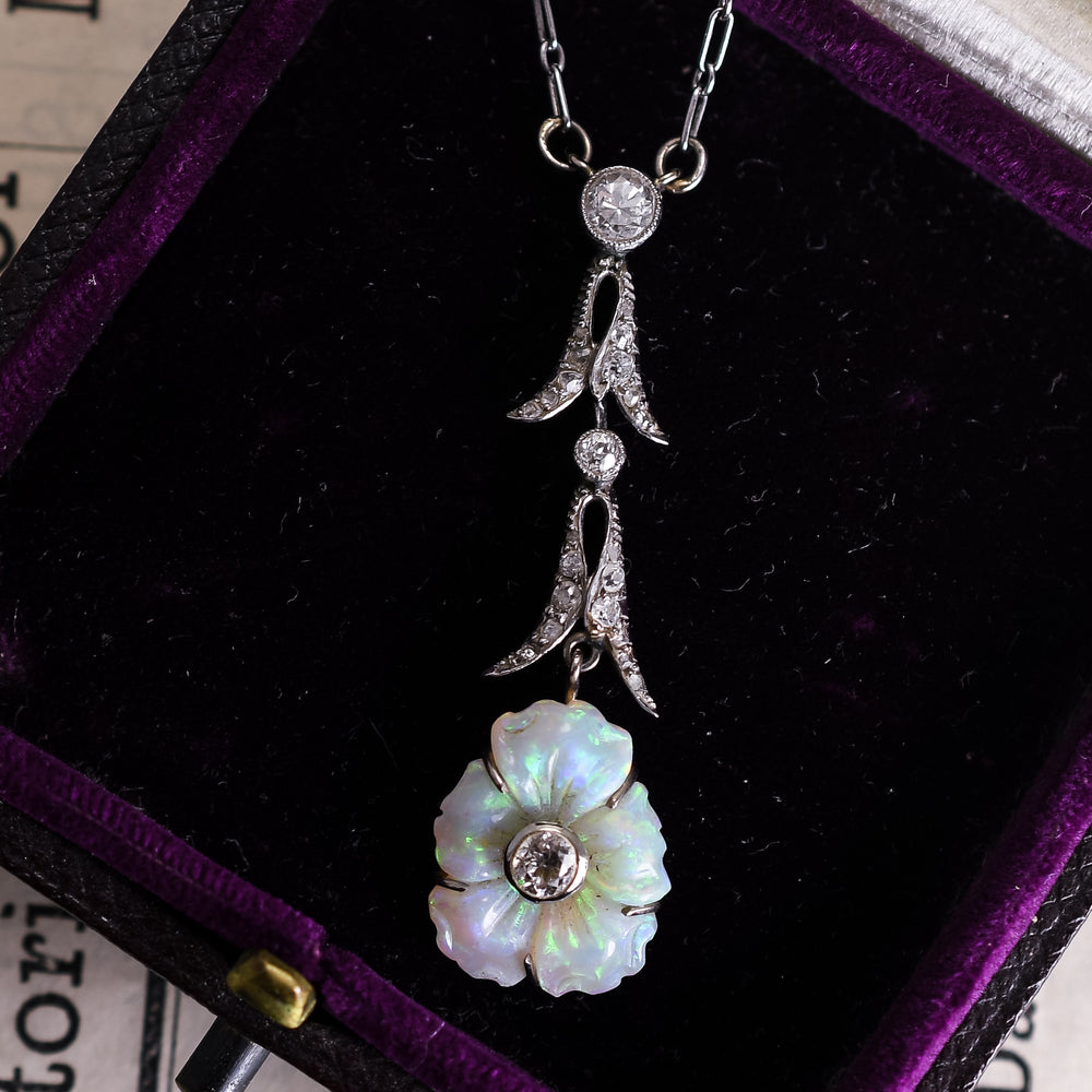 Edwardian Opal & Diamond Pansy Necklace