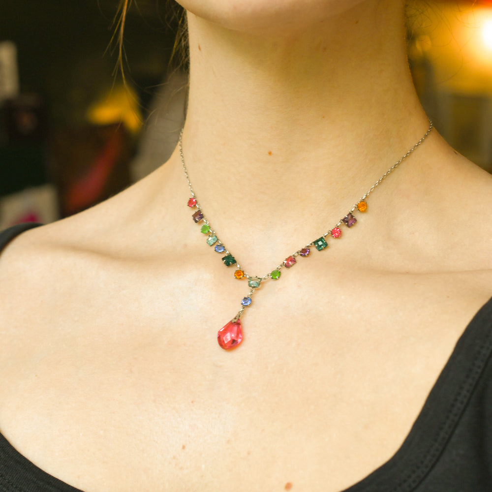 Art Deco Harlequin Paste Drop Necklace