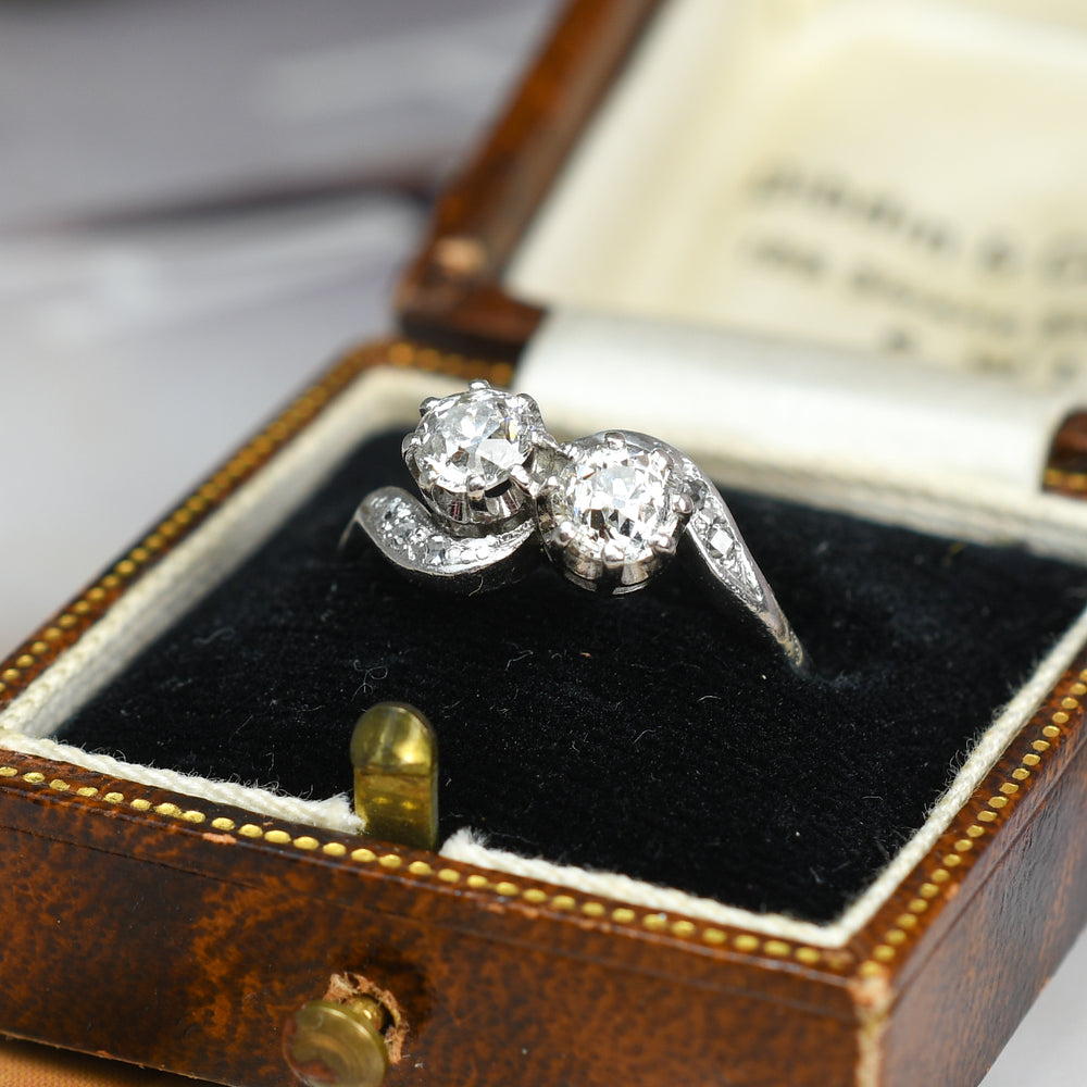 1920's Diamond Toi et Moi Crossover Engagement Ring