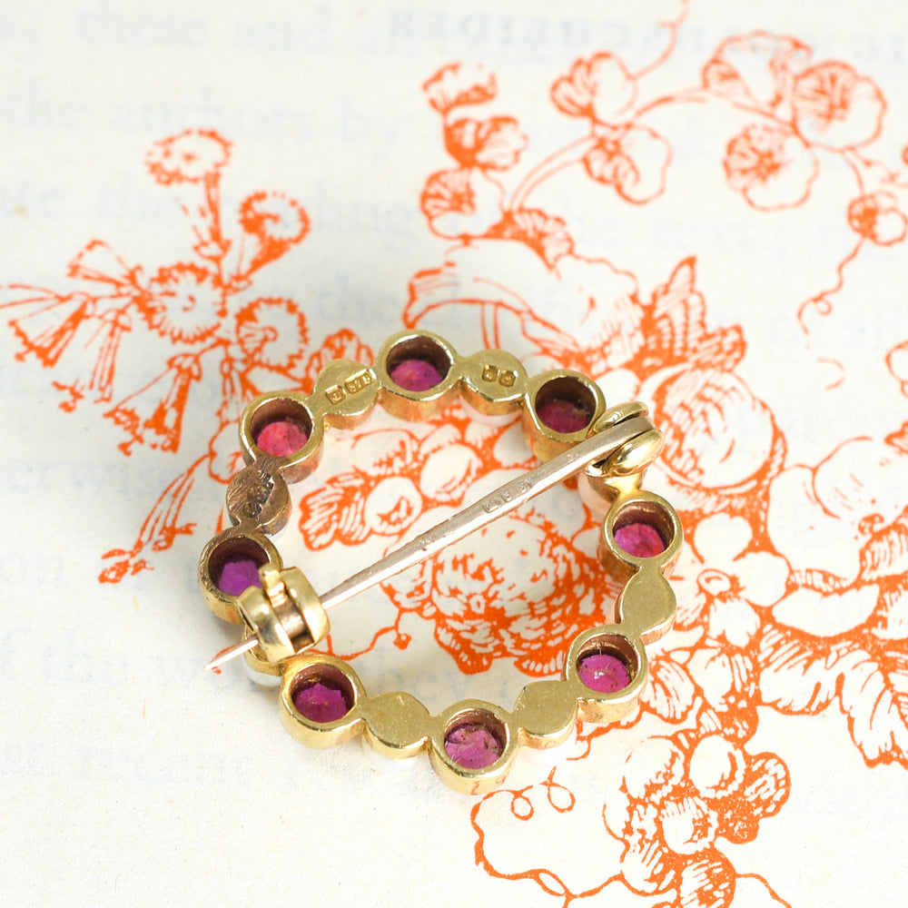 Vintage Ruby & Pearl Halo Brooch by Cropp & Farr