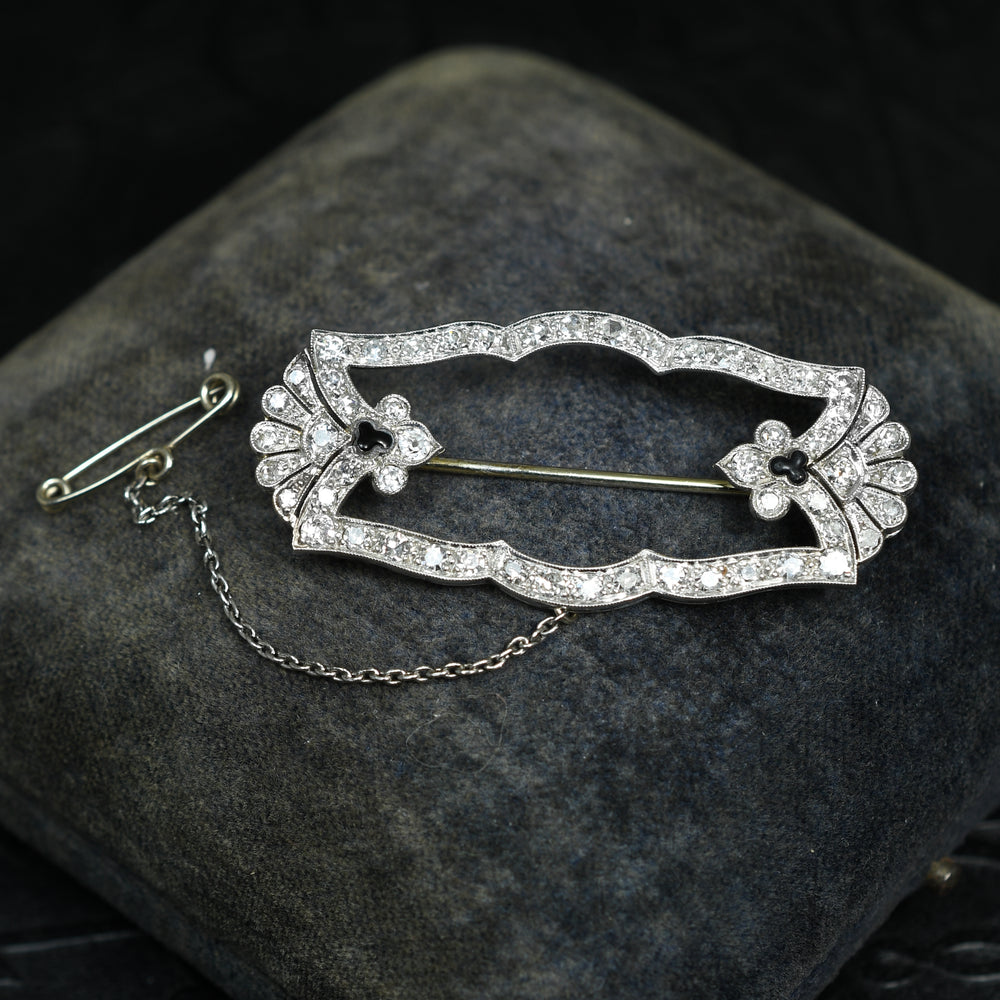 Edwardian Diamond & Onyx Frame Brooch