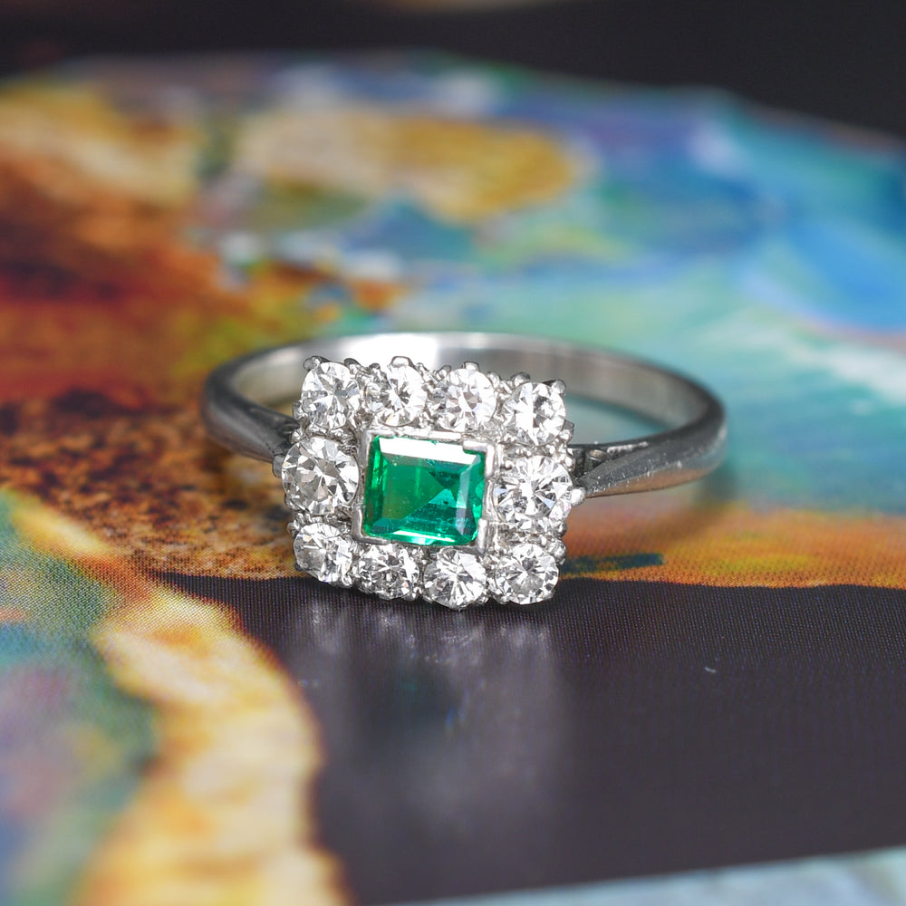 1920's Emerald & Diamond Cluster Ring by Cropp & Farr