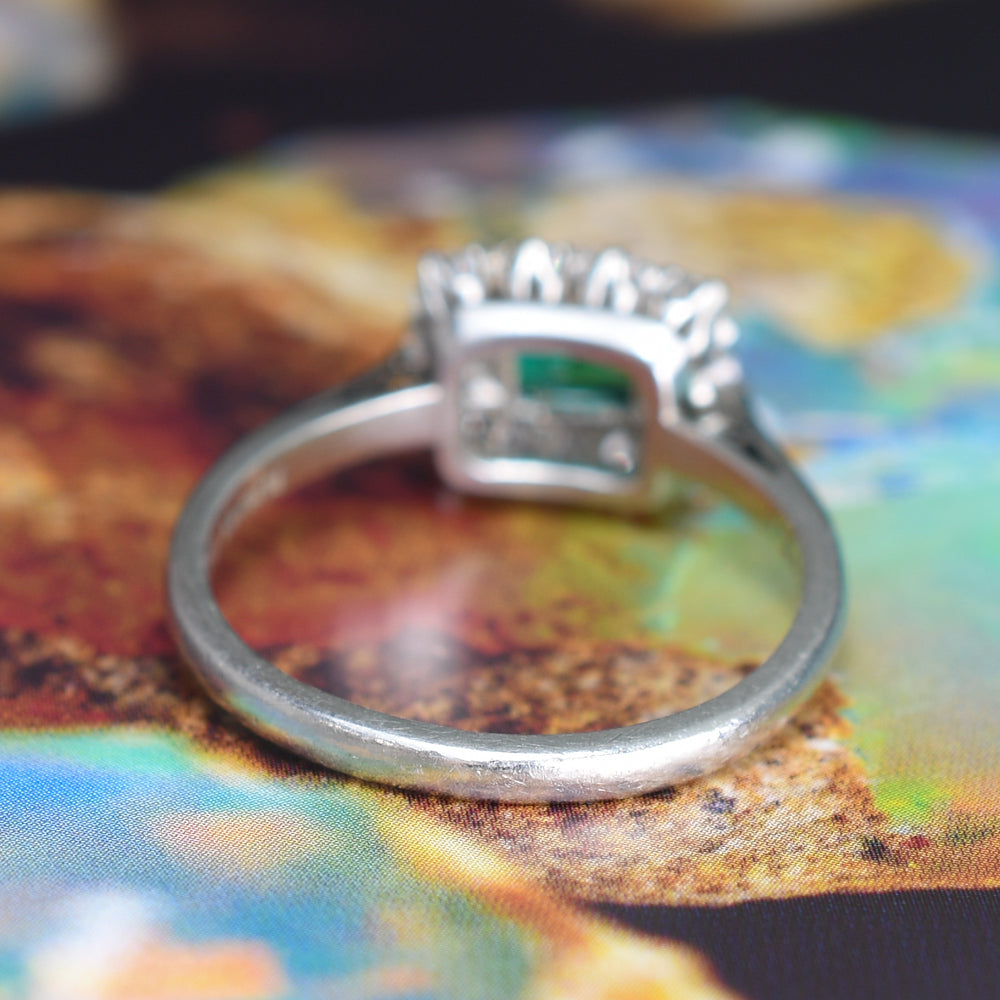 1920's Emerald & Diamond Cluster Ring by Cropp & Farr